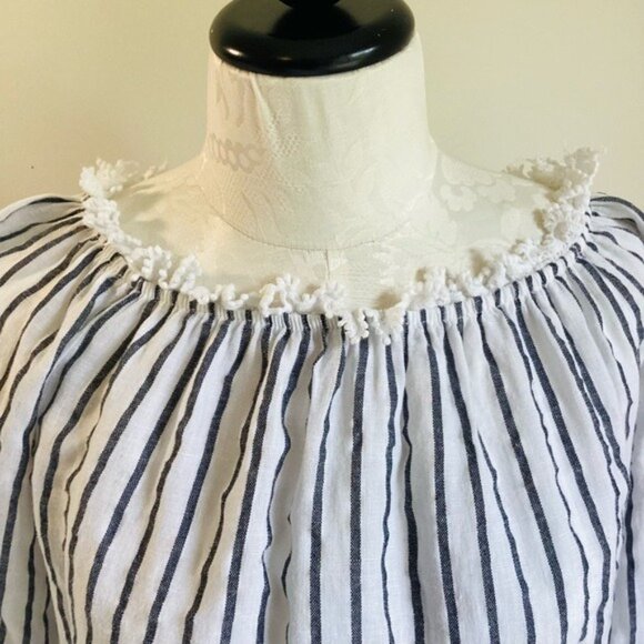 Lungo La’rno Striped Linen Dress W/ Bell Sleeves & Lace Detail Size S 100% Linen - Picture 4 of 10